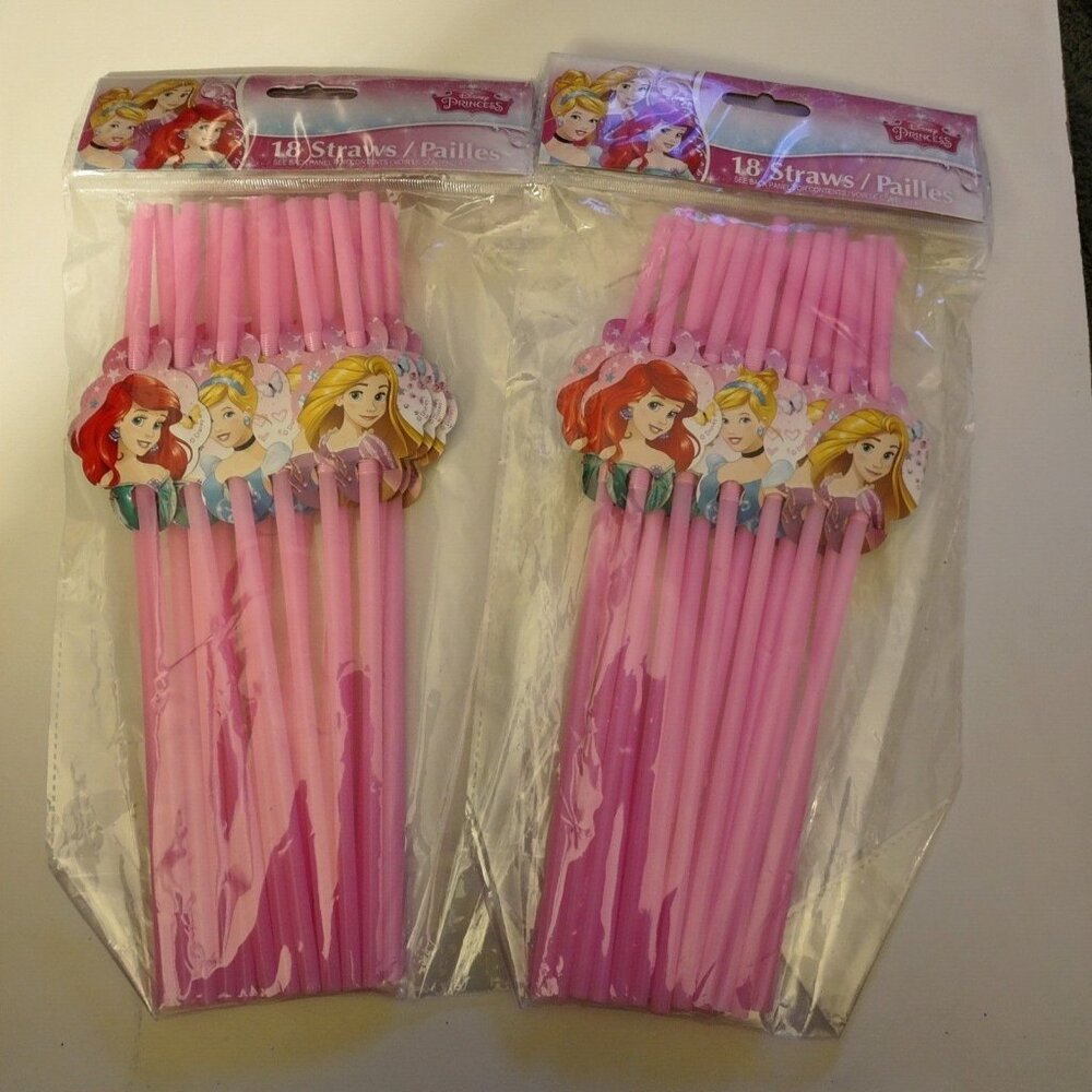 DISNEY PRINCESS STRAWS- 2 PACKS OF 18- NEW